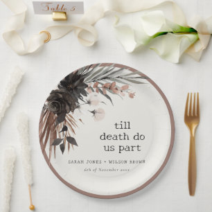 Boho Rustic Gothic Rust Black Botanical Wedding Paper Plates