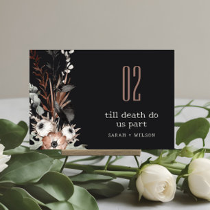 Boho Rustic Gothic Rust Black Botanical Wedding Table Number