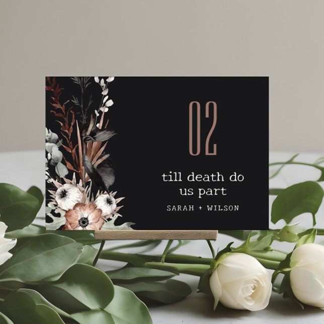 Boho Rustic Gothic Rust Black Botanical Wedding Table Number (Creator Uploaded)