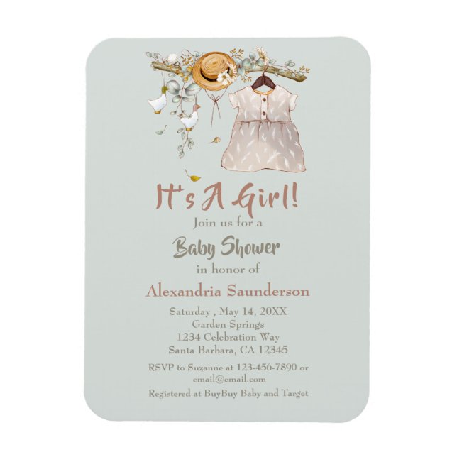 Boho Rustic Greenery Baby Girl Magnet (Vertical)