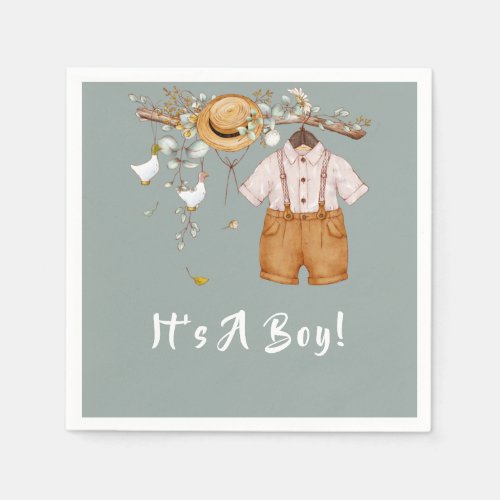 Boho Rustic Greenery Boy Napkins