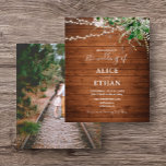 Boho Rustic Greenery Budget Wedding Flyer<br><div class="desc">Boho wedding invitation features watercolor greenery and string lights on rustic wood.</div>