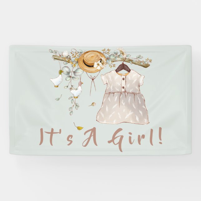 Boho Rustic Greenery Girl Baby  Banner (Horizontal)