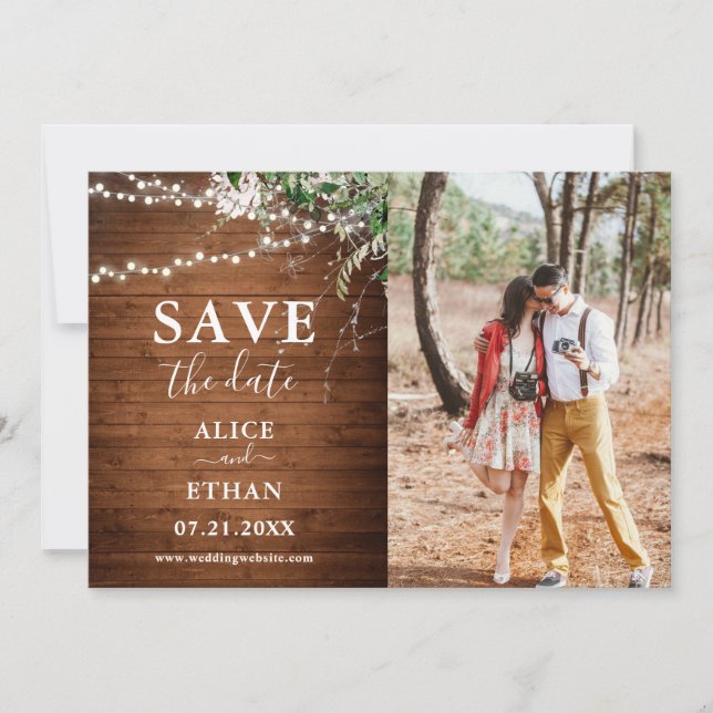 Boho Rustic Greenery Wedding Photo Save The Date (Front)