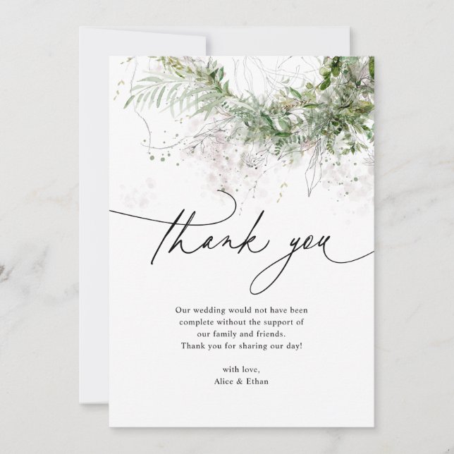 Boho Rustic Greenery Wedding Thank You (Front)
