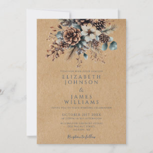 Boho Rustic Kraft Floral Pinecone Wedding Invitation