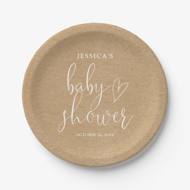 Boho Rustic Kraft Gender Neutral Baby Shower Paper Plates (Front)