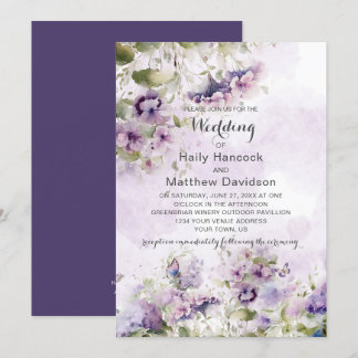 Boho Rustic Lavender Purple Floral Wildflowers  Invitation