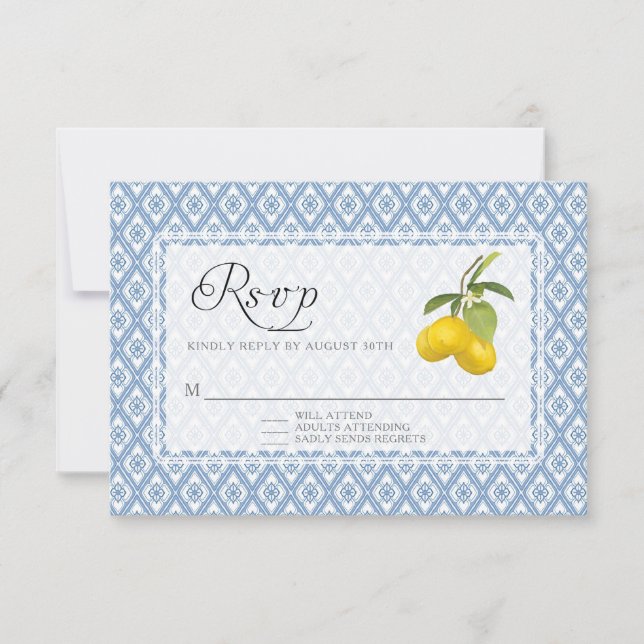 BOHO Rustic Lemon Citrus Trellis Floral Wedding RSVP Card (Front)