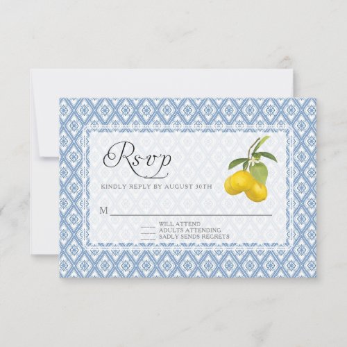 BOHO Rustic Lemon Citrus Trellis Floral Wedding RSVP Card