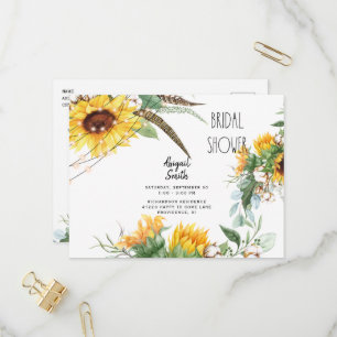 Boho Rustic Lights Sunflower Bridal Shower Invitat Invitation Postcard