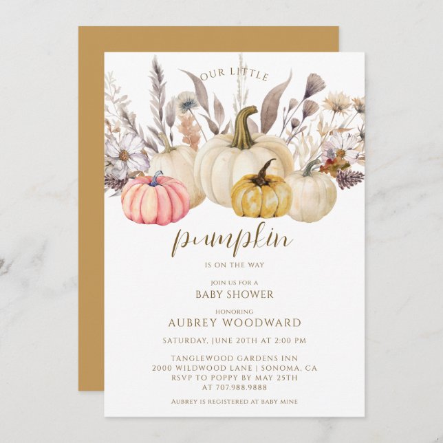 Boho Rustic Little Pumpkin Baby Shower Invitation (Front/Back)