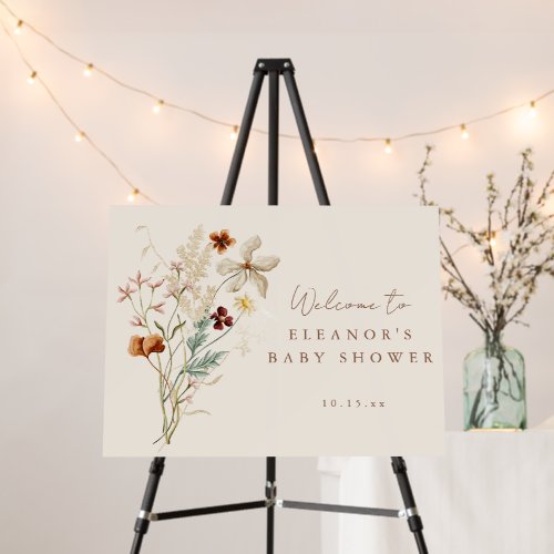 Boho Rustic Meadow Flowers Baby Shower Welcome Foam Board