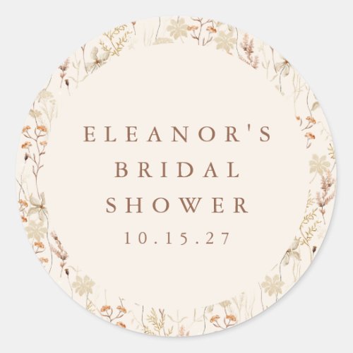 Boho Rustic Meadow Flowers Floral Bridal Shower Classic Round Sticker