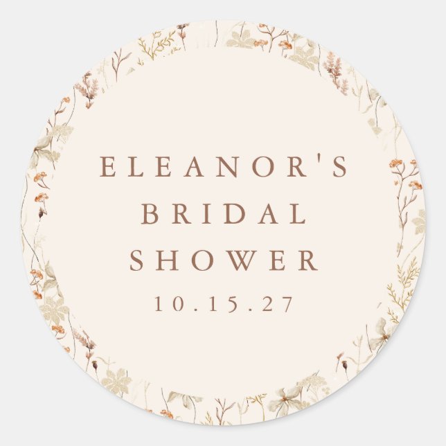 Boho Rustic Meadow Flowers Floral Bridal Shower Classic Round Sticker (Front)