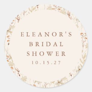 Boho Rustic Meadow Flowers Floral Bridal Shower Classic Round Sticker