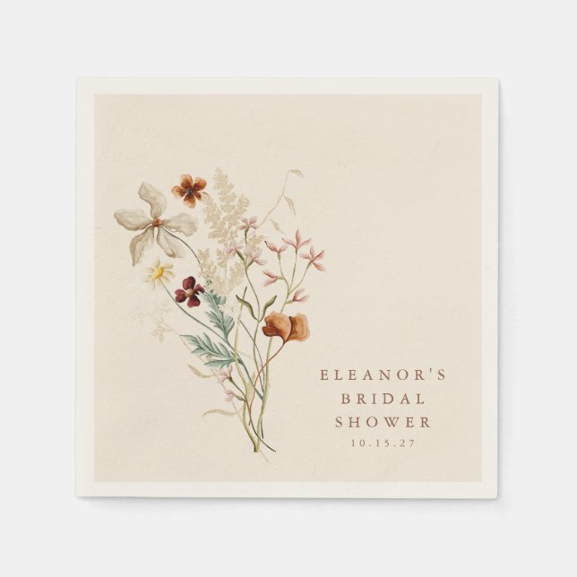 Boho Rustic Meadow Flowers Floral Bridal Shower Napkins (Front)