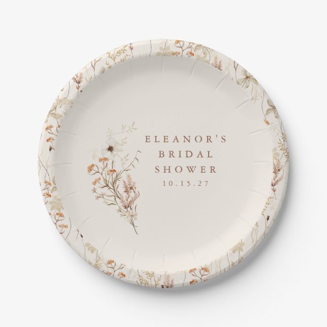 Boho Rustic Meadow Flowers Floral Bridal Shower Paper Plates (Front)