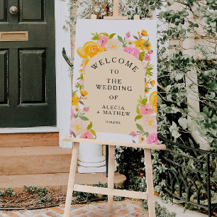 Boho rustic meadow yellow pink Wedding Welcome Foam Board