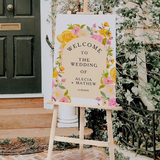 Boho rustic meadow yellow pink Wedding Welcome Foam Board (Boho rustic meadow yellow pink Wedding Welcome Foam Board)