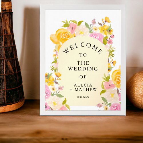 Boho rustic meadow yellow pink Wedding Welcome Poster