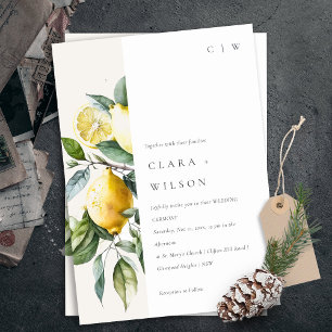 Boho Rustic Minimal Yellow Lemon Garden Wedding Invitation