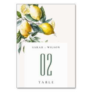 Boho Rustic Minimal Yellow Lemon Garden Wedding Table Number