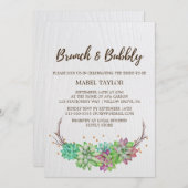 Boho Rustic Mint Floral Succulent Brunch & Bubbly Invitation (Front/Back)