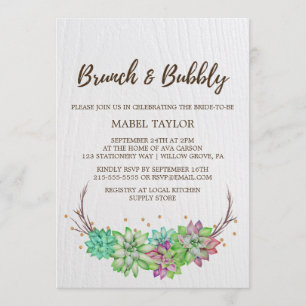 Boho Rustic Mint Floral Succulent Brunch & Bubbly Invitation