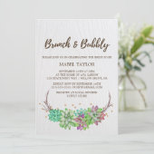 Boho Rustic Mint Floral Succulent Brunch & Bubbly Invitation (Standing Front)