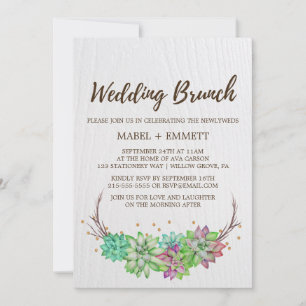 Boho Rustic Mint Floral Succulent Wedding Brunch Invitation