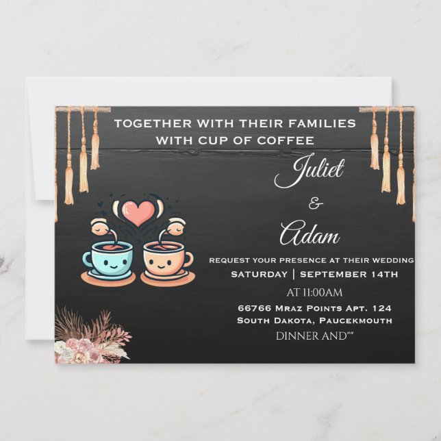 boho rustic modern elegant Coffee Wedding Invitation (Front)