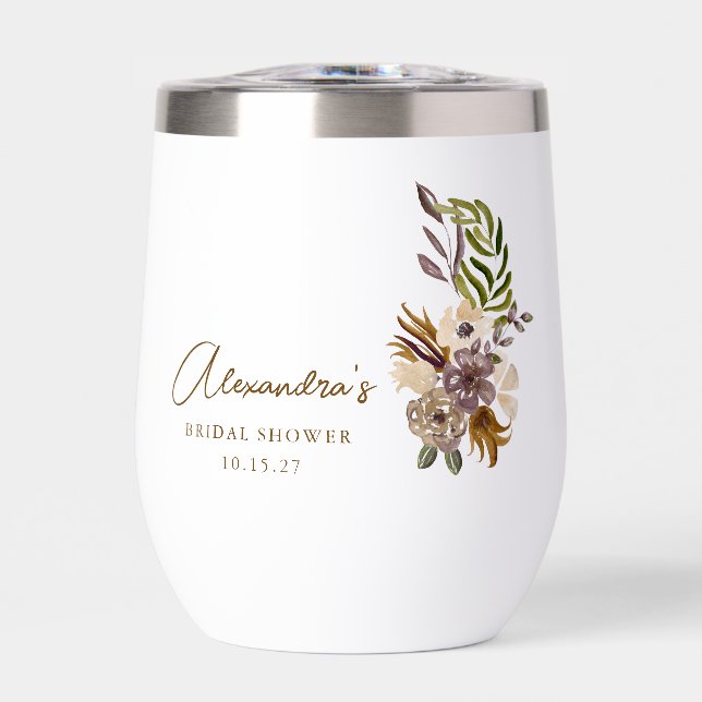Boho Rustic Nature Botanical Custom Bridal Shower Thermal Wine Tumbler (Front)