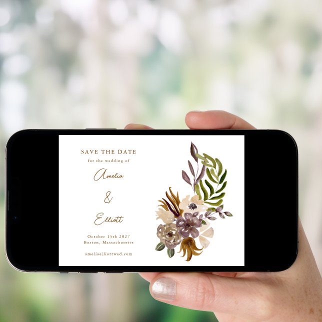 Boho Rustic Nature Plum Floral Save the Date Card (Front Digital)