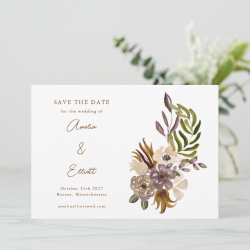 Boho Rustic Nature Plum Floral Save the Date Card