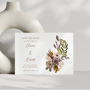 Boho Rustic Nature Plum Floral Save the Date Card