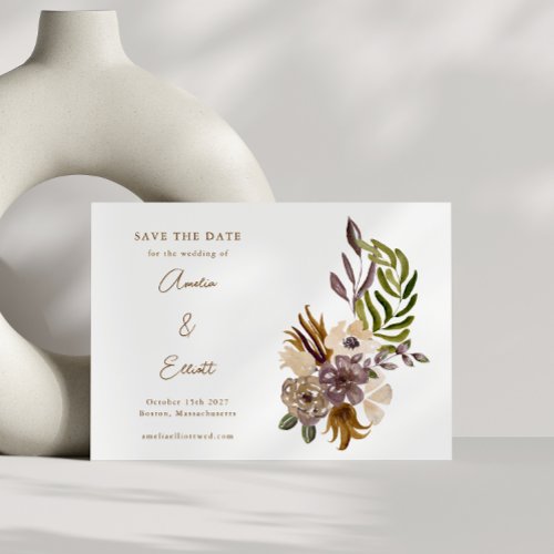 Boho Rustic Nature Plum Floral Save the Date Card