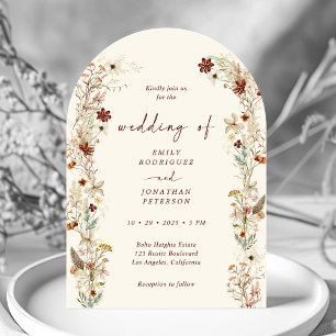 Boho Rustic Neutral Floral Romantic Arch Wedding Invitation