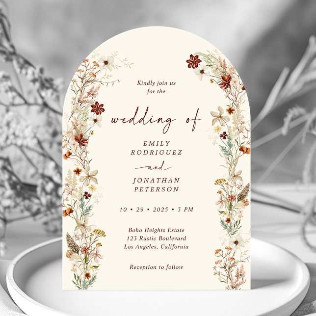 Boho Rustic Neutral Floral Romantic Arch Wedding Invitation (Creator Uploaded)