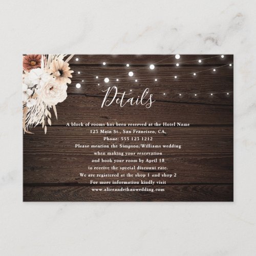 Boho Rustic Neutral Flowers Wedding Details Enclos Enclosure Card