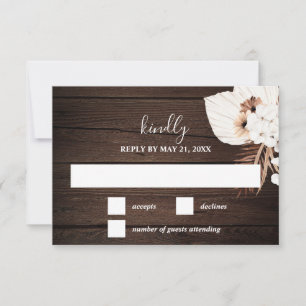 Boho Rustic Neutral Flowers Wedding RSVP Card