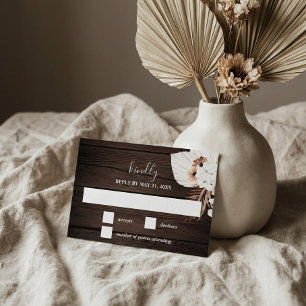Boho Rustic Neutral Flowers Wedding RSVP Card