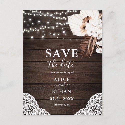 Boho Rustic Neutral Flowers Wedding Save The Date  Announcement Postcard