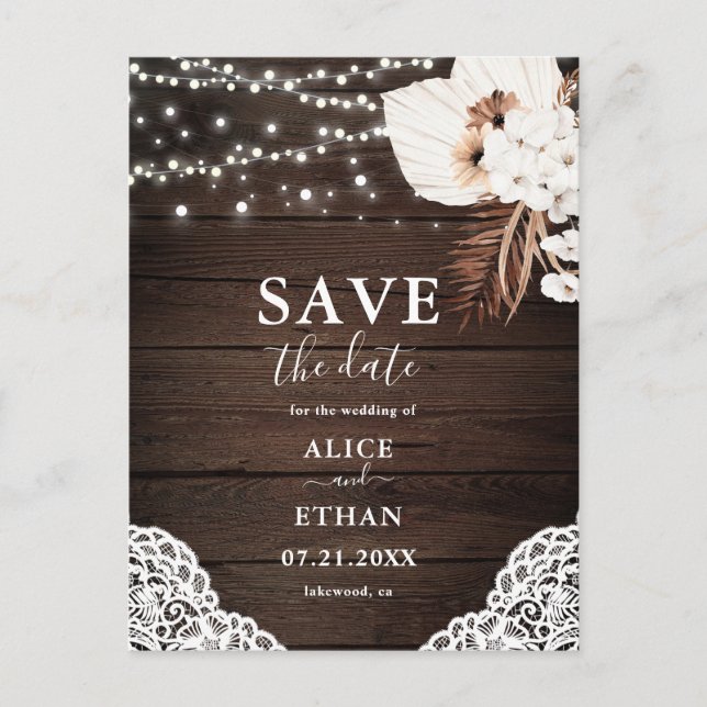 Boho Rustic Neutral Flowers Wedding Save The Date  Announcement Postcard (Front)