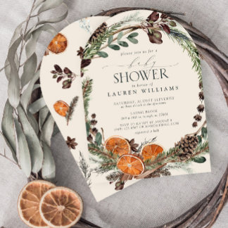 Boho Rustic Orange Modern Botanical Baby Shower Invitation