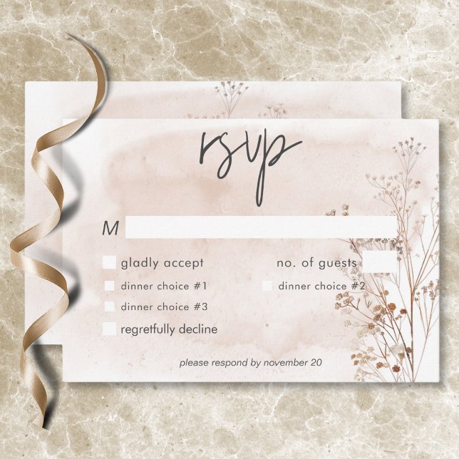 Boho Rustic Pampas & Dried Grass Bouquet Dinner RSVP Card (Boho Rustic Pampas & Dried Grass Bouquet Dinner RSVP Card)