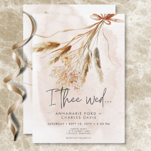 Boho Rustic Pampas & Dried Grass Bouquet Wedding Invitation