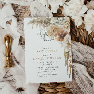 Boho Rustic Pampas Grass Baby Shower Invitation