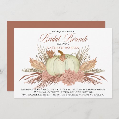 Boho Rustic Pampas Grass  Pumpkin Bridal Brunch Invitation