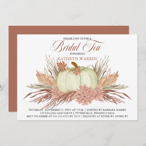 Boho Rustic Pampas Grass  Pumpkin Bridal Tea Invitation